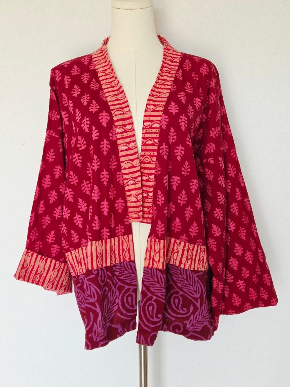 Marketplace Handwork of India Embroidered Open Kimono Jacket Floral Motif